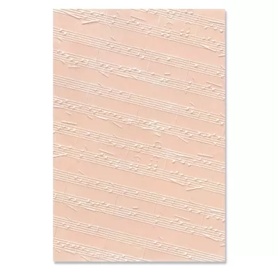 Papel decorativo rosa com relevo de notas musicais