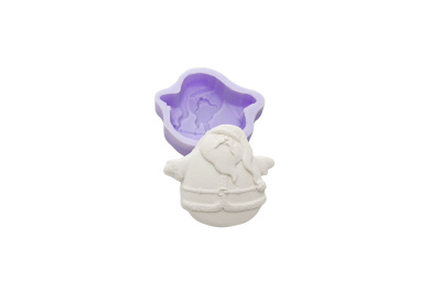 Molde silicone roxo e figura branca de Pai Natal em gesso