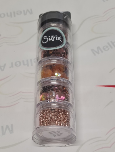 Conjunto de recipientes transparentes com miçangas e lantejoulas da marca Sizzix