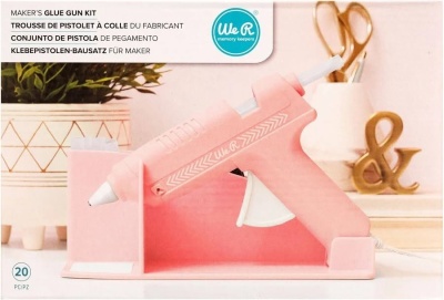 Kit pistola cola quente rosa com suporte e bastões de cola