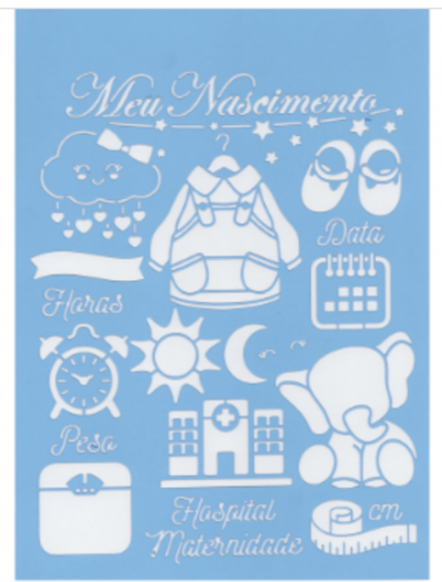 Ícones brancos relacionados ao nascimento sobre fundo azul