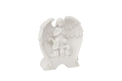 Escultura decorativa branca de anjo com crianças
