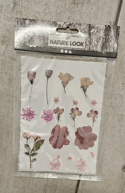Pacote de autocolantes decorativos com flores coloridas e rótulo NATURE LOOK