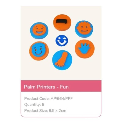 Conjunto de 6 carimbos de palma coloridos com rostos e formas