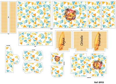 Moldes para cortar tecido com padrão geométrico e etiquetas