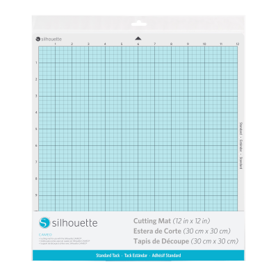 Tapete de corte Silhouette quadrado azul claro com padrão quadriculado em embalagem
