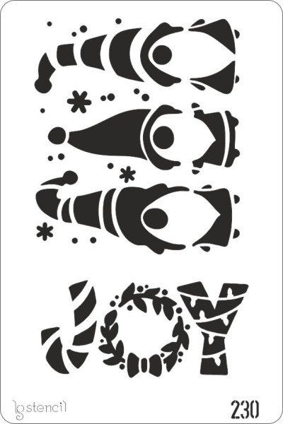 Molde de stencil com figuras natalinas e a palavra JOY