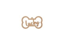 Pendente dourado em forma de osso com palavra lucky