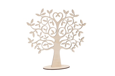 Árvore decorativa de madeira clara com ramos e folhas