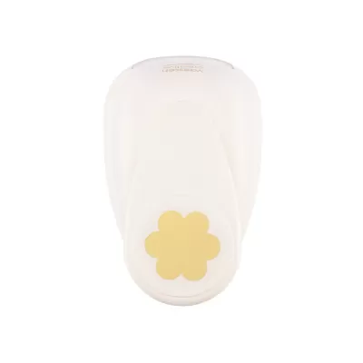 Dispenser branco com adesivo amarelo em flor