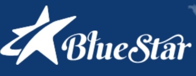Logótipo Blue Star com texto e estrela branca em fundo azul