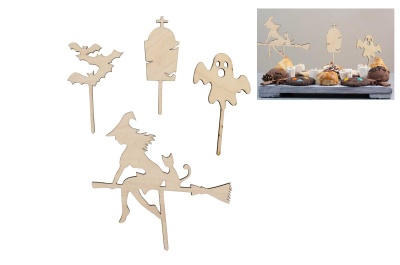 Decorações de madeira para Halloween com morcegos, lápide, fantasma e bruxa