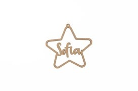 Pendente de madeira em forma de estrela com o nome Sofia