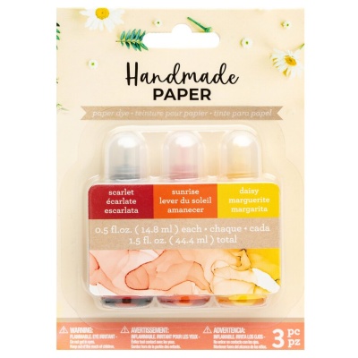 Conjunto de 3 tinteiros Handmade Paper para tintura de papel em três cores, embalagem decorada com flores.