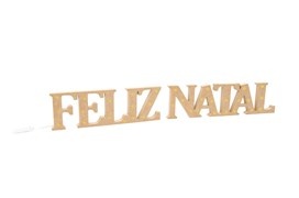 Placa decorativa de madeira com texto FELIZ NATAL