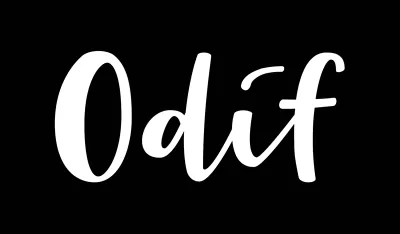 Texto branco Odif sobre fundo preto