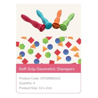 Conjunto de quatro carimbos de pega macia coloridos com formas geométricas