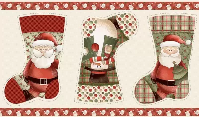 Três motivos decorativos de Natal com Pai Natal e boneco de neve em tecido colorido