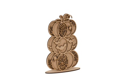 Escultura decorativa Halloween em madeira com abóboras e morcegos