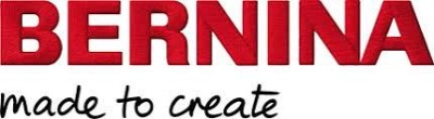 Logótipo da marca BERNINA em letras vermelhas com texto 'made to create' em letras pretas cursivas