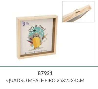 quadro mealheiro de madeira com ilustração de viagem