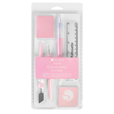 Kit de ferramentas Silhouette com acessórios rosa e branco embalados
