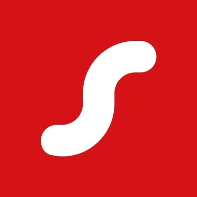 Logótipo branco 'S' curvada em fundo vermelho