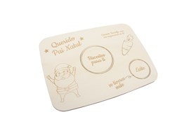 Tapete bege com desenho e texto relacionado com Pai Natal e biscoitos