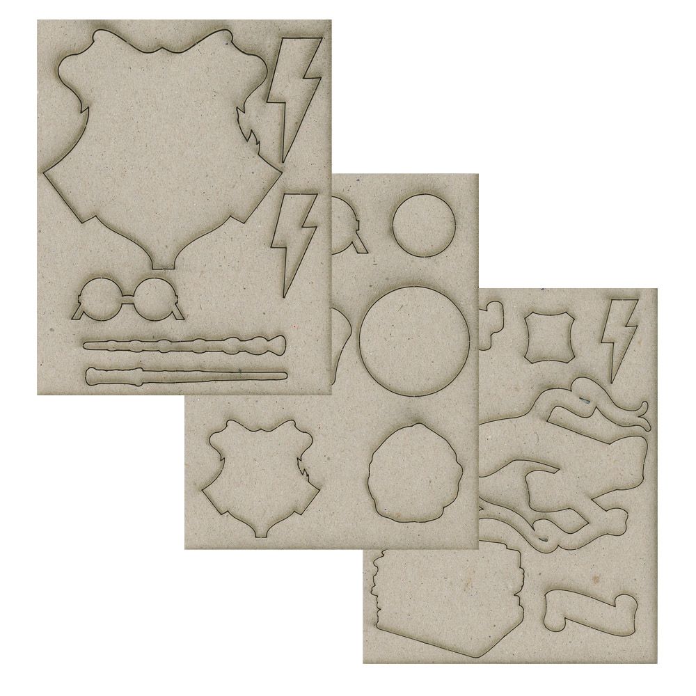 Bloco 12x12 + Kit Coleção | Escola de Magia Folhas de papel cinzento com recortes para montar várias formas