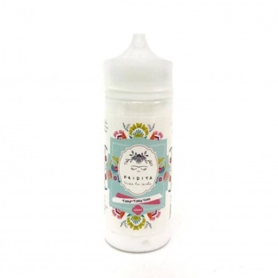 Garrafa branca com tampa dosadora e rótulo floral colorido com texto.