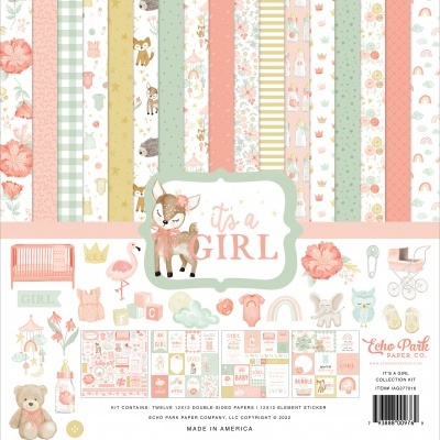 Conjunto de papel decorativo e autocolantes para bebé menina com tema floral e animais em cores suaves