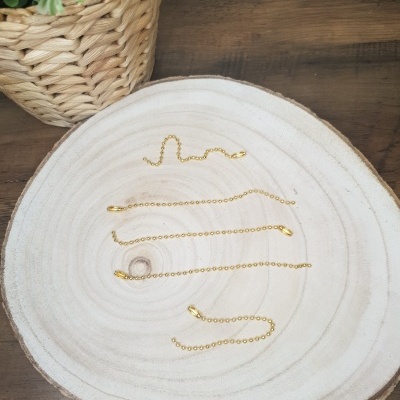 Quatro correntes douradas sobre círculo de madeira com vaso de planta ao lado