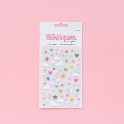 Pacote de autocolantes coloridos em formato de estrelas, corações, balões e nuvens