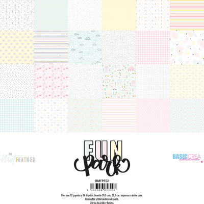 Coleção de padrões coloridos em tons pastel organizados em grade.