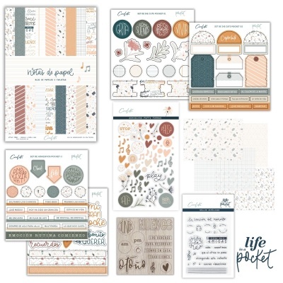 Conjunto de papel para scrapbooking com vários padrões e autocolantes
