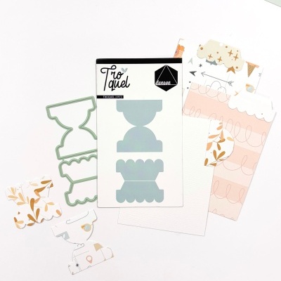 Moldes metálicos e recortes em papel para artesanato com embalagem Tão à quel