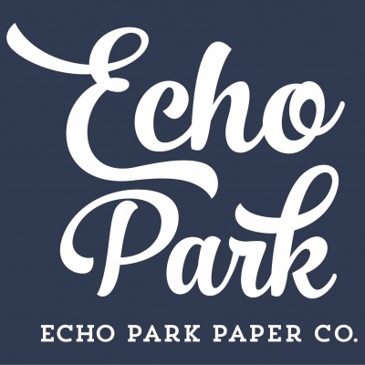 Logótipo Echo Park Paper Co. em fundo azul escuro