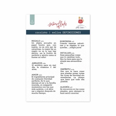 Cartão branco com texto em castelhano e selo vermelho de boneco de gengibre.