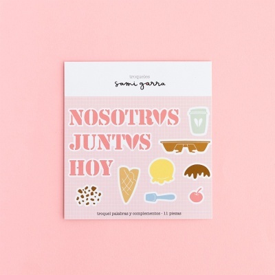 Papel decorativo com frases e ilustrações em fundo rosa