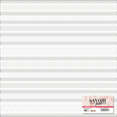 Amostras de rendas brancas com diferentes padrões e textura em faixas horizontais.