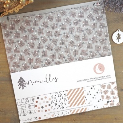 Papel decorativo para scrapbooking com vários padrões em tons castanhos e bege