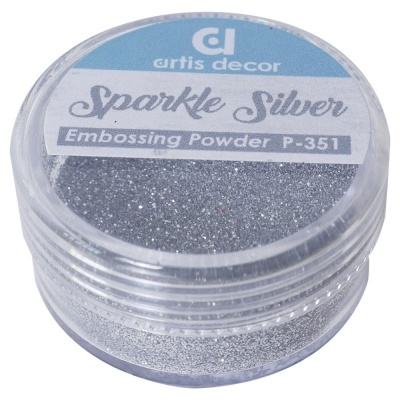 Pó de relevo prateado 'Sparkle Silver' da Artis Decor em recipiente plástico