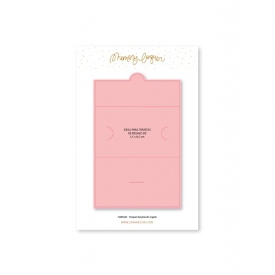 Cartão rosa para tickets de viagem com texto preto em fundo branco e texto dourado no topo.