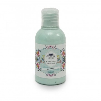 Frasco verde claro com frasco de cosmético Fabista, rótulo floral e texto Mint 60 ml