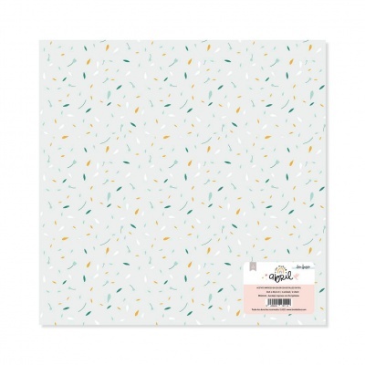 Folha decorativa com padrão abstrato colorido e etiqueta