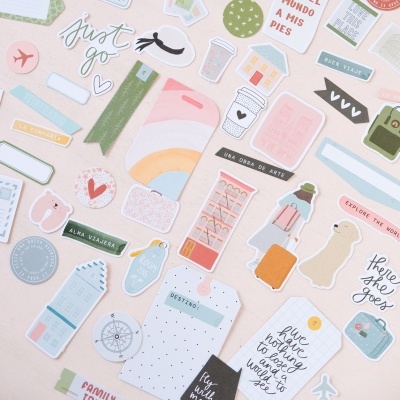 autocolantes coloridos variados sobre fundo claro