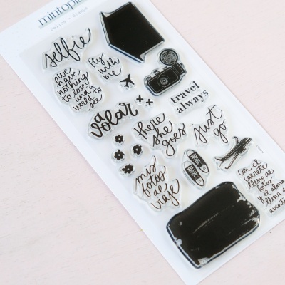 Conjunto de autocolantes com palavras e imagens relacionadas com viagem e fotografia