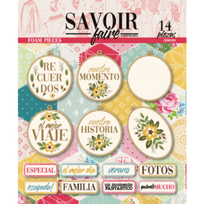 Pacote de 14 peças de espuma com frases em espanhol e design floral