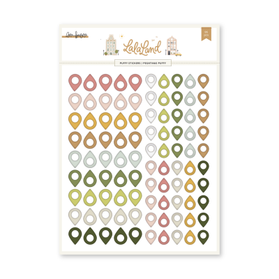 Folha de autocolantes coloridos em forma de marcador de localização 'Lalaland'