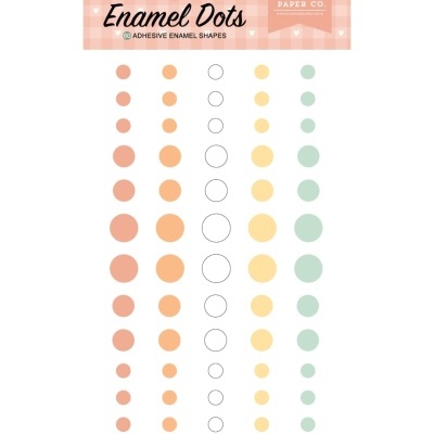 Producte adhesiu Enamel Dots amb punts esmaltats de diversos colors en làmina blanca.